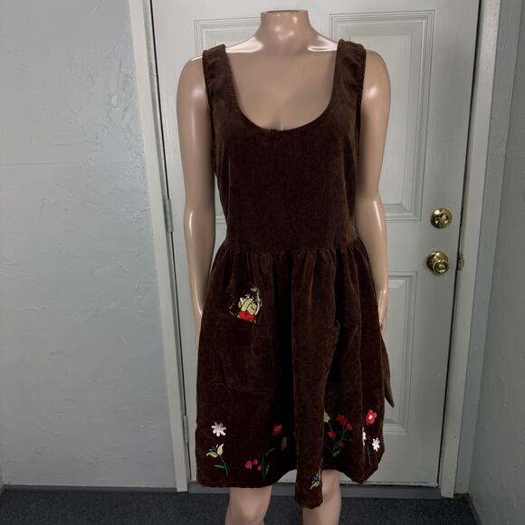 Disney Pooh Box Lunch Women's Dress Large Corduroy Polyester Embroidered T15 - Picture 1 of 8